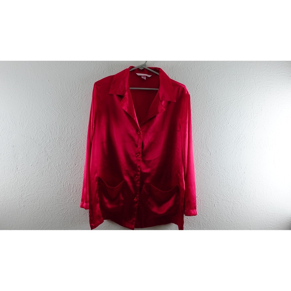 Victoria Secret 2 Piece Red Satin Pajama Set Women's M Button‎ Up Top & Pants